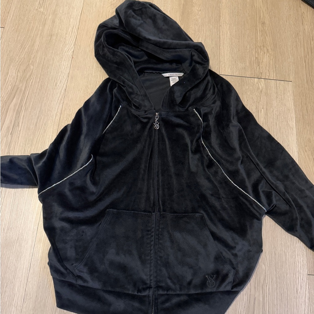 VICTORIA'S SECRET Diamanté Inset Velour Font-Zip Hoodie
